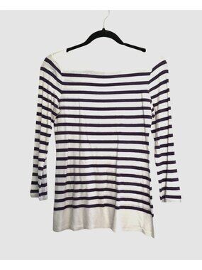 COMFORT ZONE- WOMENS WHITE/NAVY STRIPE 3/4 SLEEVE 100% COTTON SHIRT SIZE MEDIUM